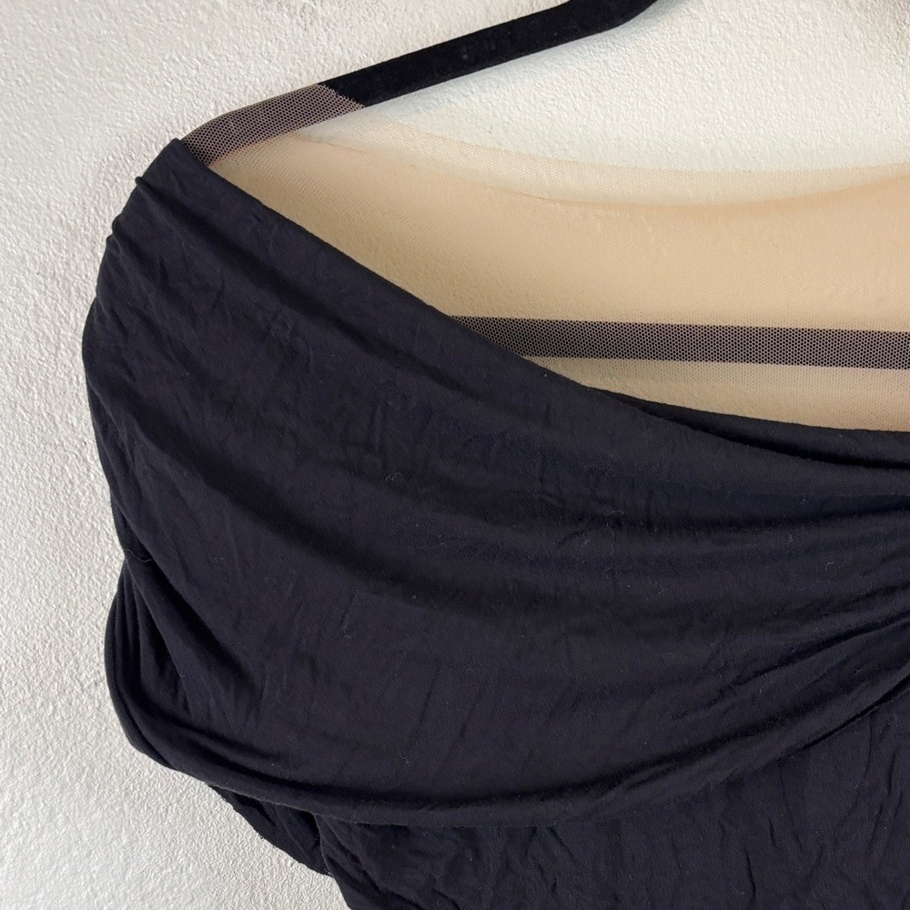 Bailey 44 Black Knit Off Shoulder Ruched Goddess Mini Dress Bodycon M - Picture 3 of 6
